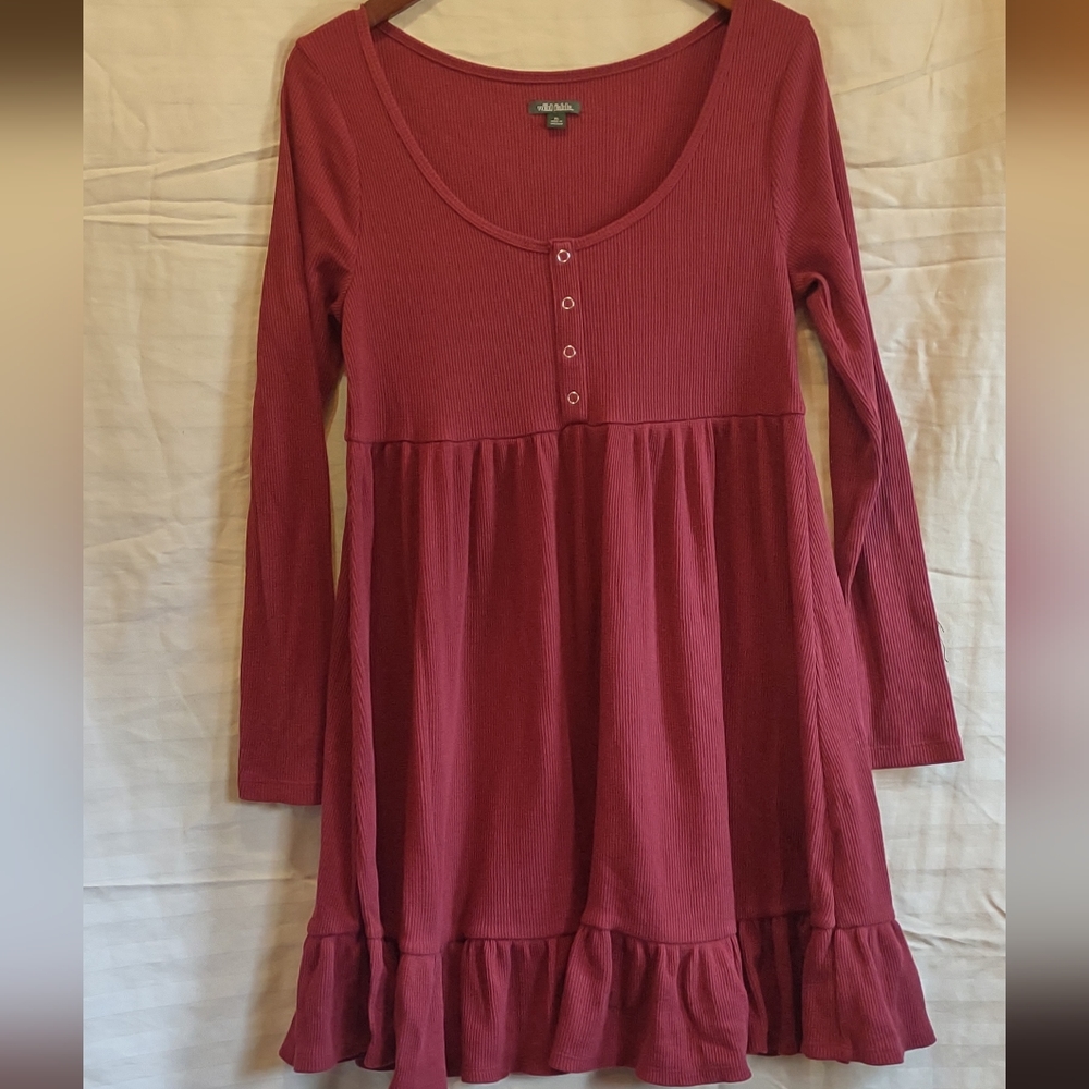 Waffle knit long sleeve dress